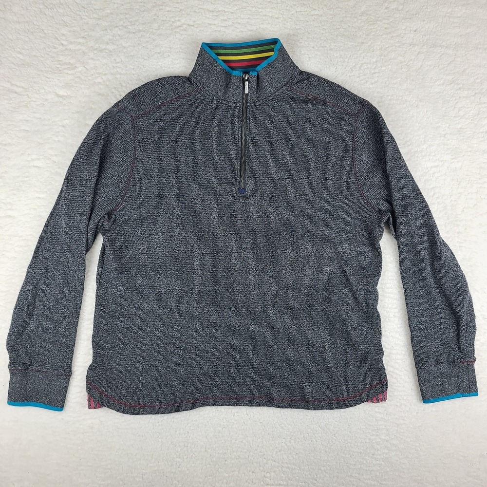 Robert Graham Sweater Mens‎ XL Dark Gray 100% Cotton Quarter Zip Sweatshirt